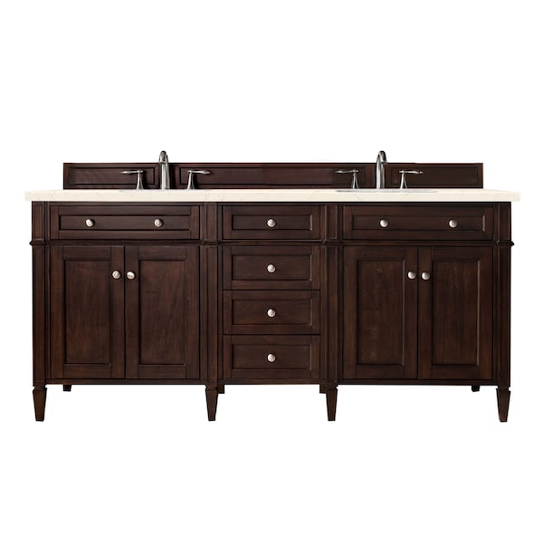 James Martin Vanities Brittany 72in Double Vanity, Burnished Mahogany w/ 3 CM Eternal Marfil Quartz Top 650-V72-BNM-3EMR - main